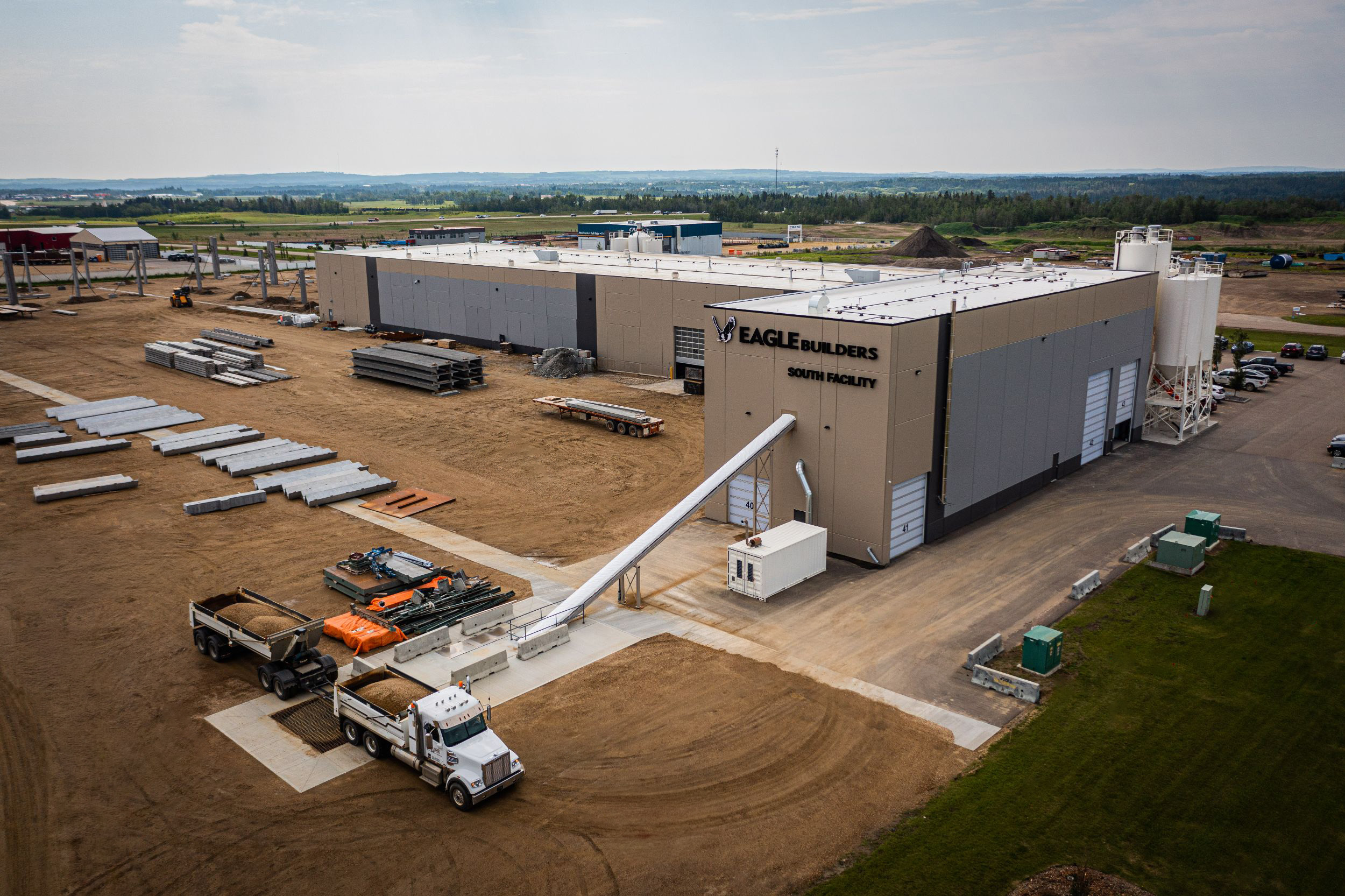 Exterior view of the Eagle Builders South Facility on a sunny day