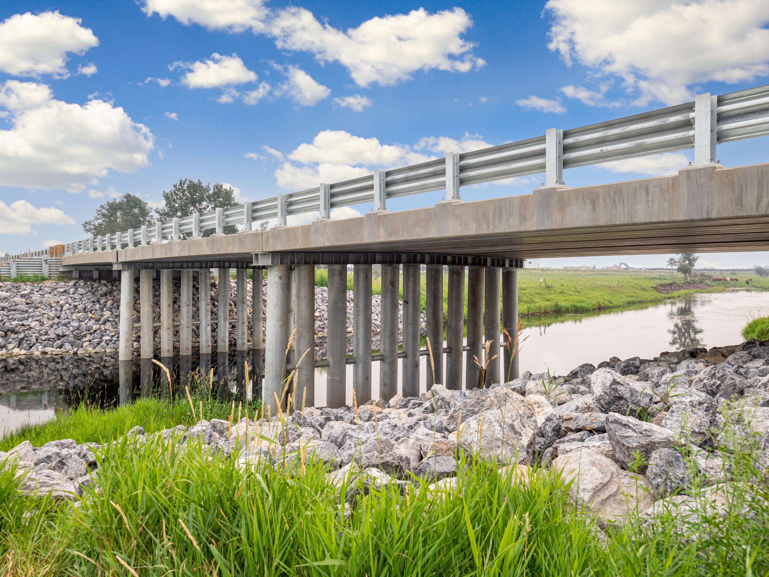 View of the Battle River Bridge on an overcast day